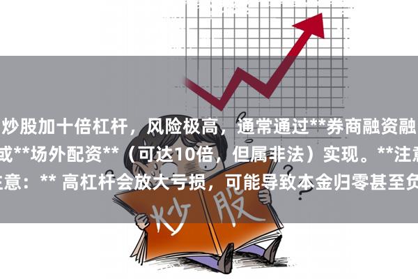 炒股加十倍杠杆，风险极高，通常通过**券商融资融券**（最高约2倍）或**场外配资**（可达10倍，但属非法）实现。**注意：** 高杠杆会放大亏损，可能导致本金归零甚至负债，普通投资者切勿尝试。